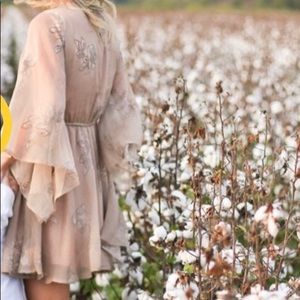 Vici sheer bell sleeve embroidered dress